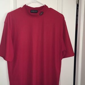 Sunday Red no collar Nissan Auto Dealer golf shirt